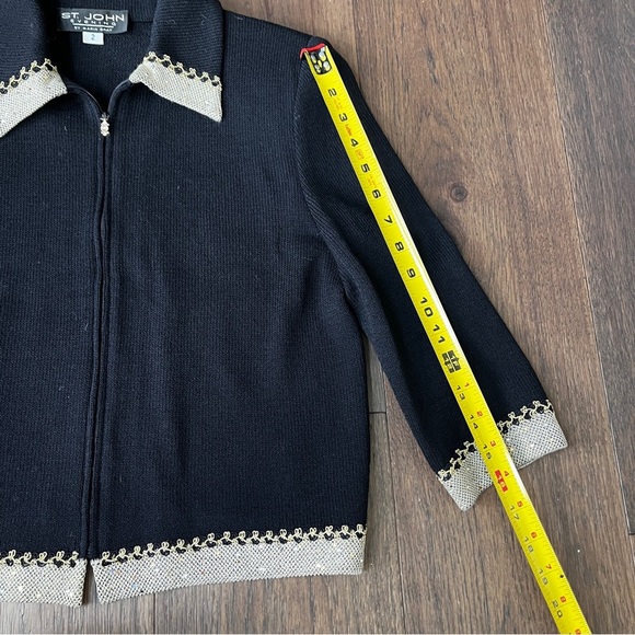 St. John Black Gold Santana Knit Collared Zip Up Evening Jacket Size 2 - Picture 9 of 13